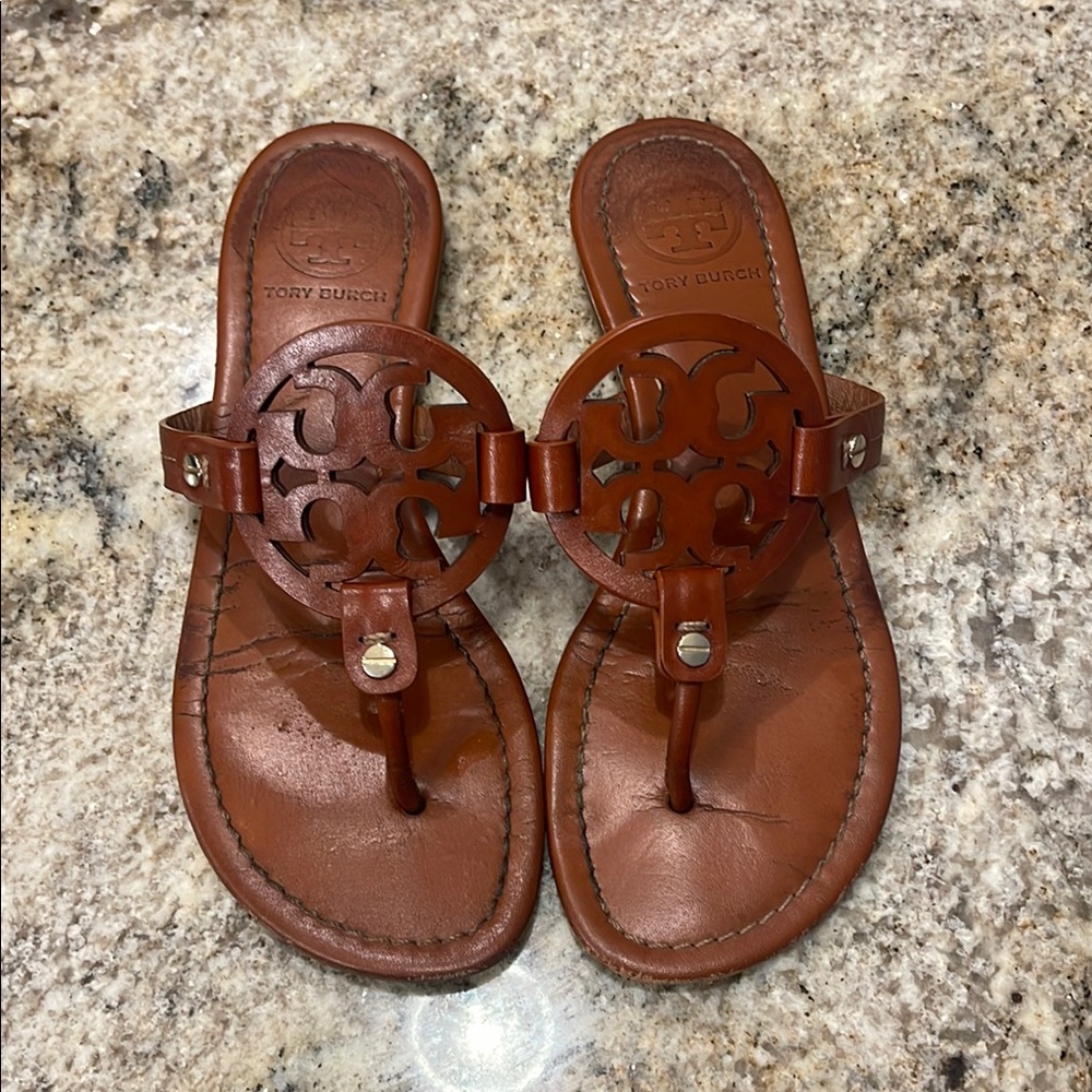 Tory Burch Tan Leather Thong Sandals